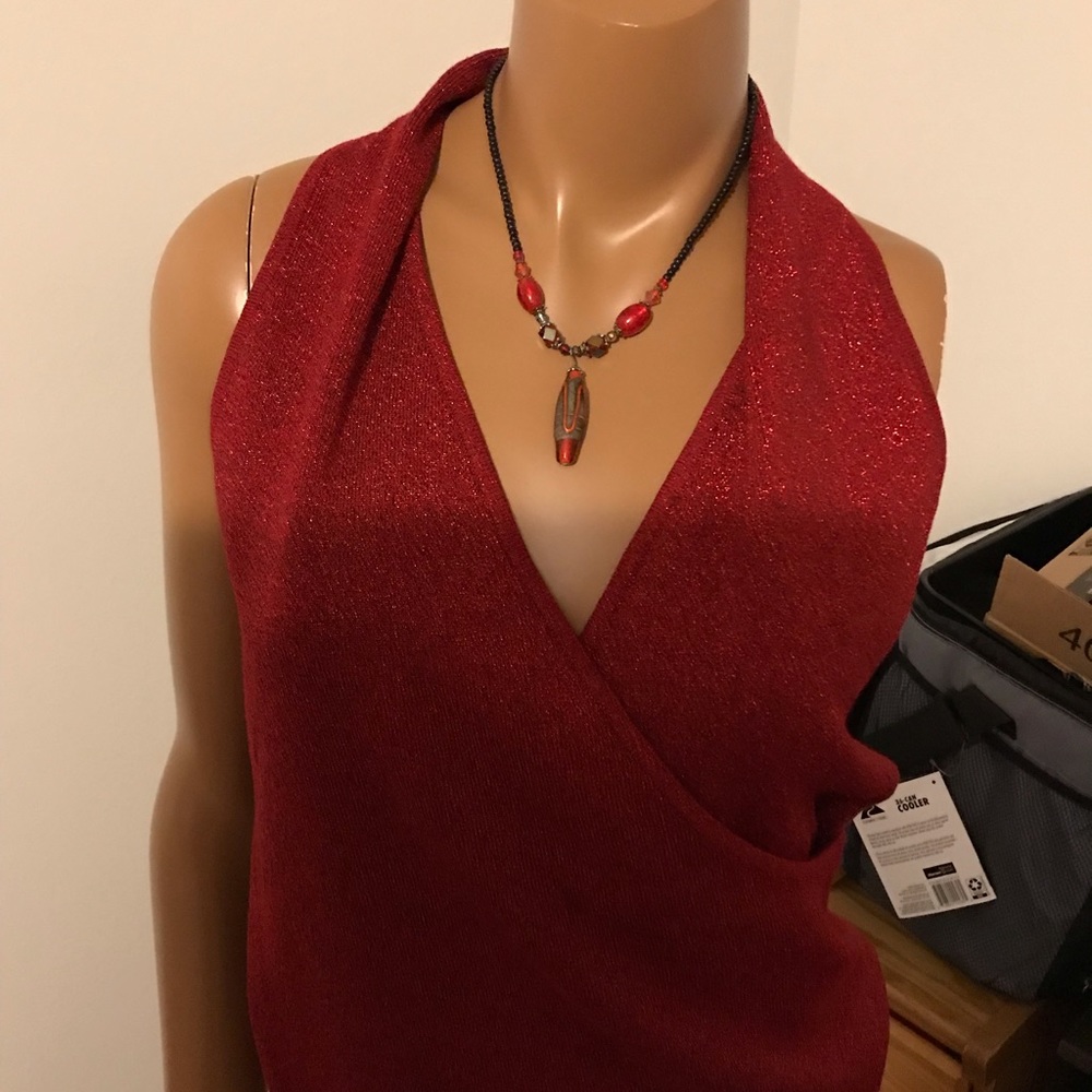 Inc red shimmer stretch sweater